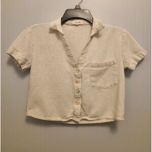 Love Notes Linen Blend Crop Top Size Small